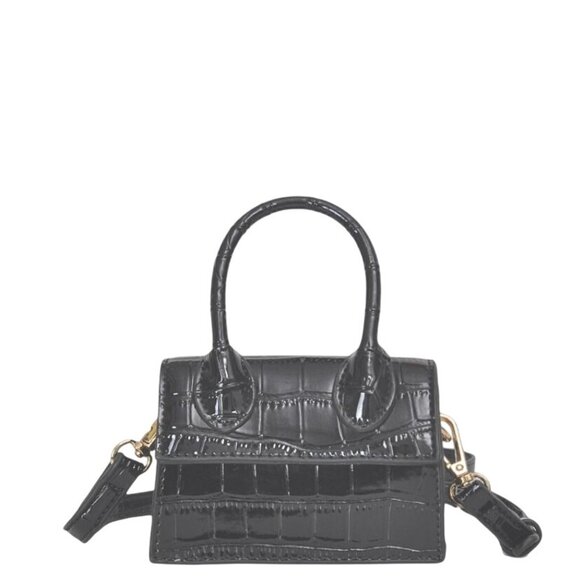 Mini Black Croc Embossed Polyurethane Leather Convertible Shoulder & Handbag - Picture 1 of 4
